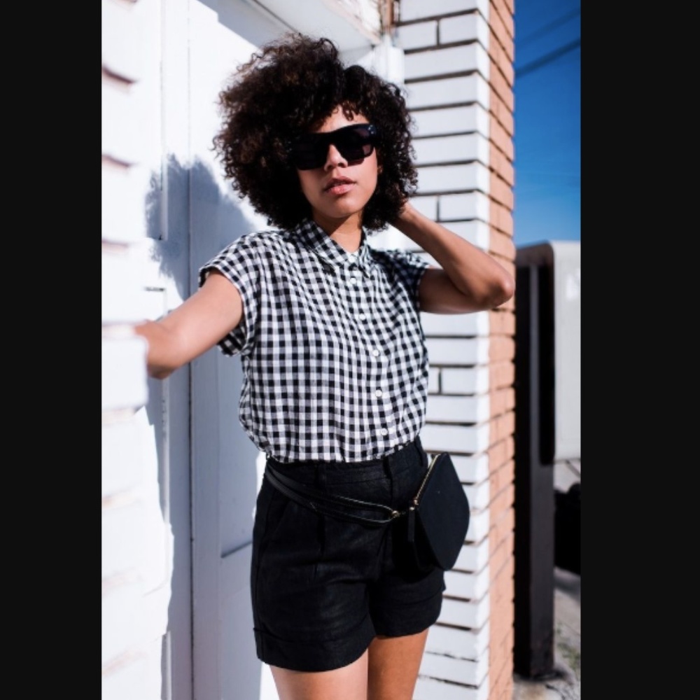Who What Wear Button-Down Gingham Plaid Top